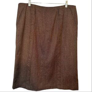 Calvin Klein Wool Blend Brown Herringbone Pencil Skirt Belt Loops Career Size 14